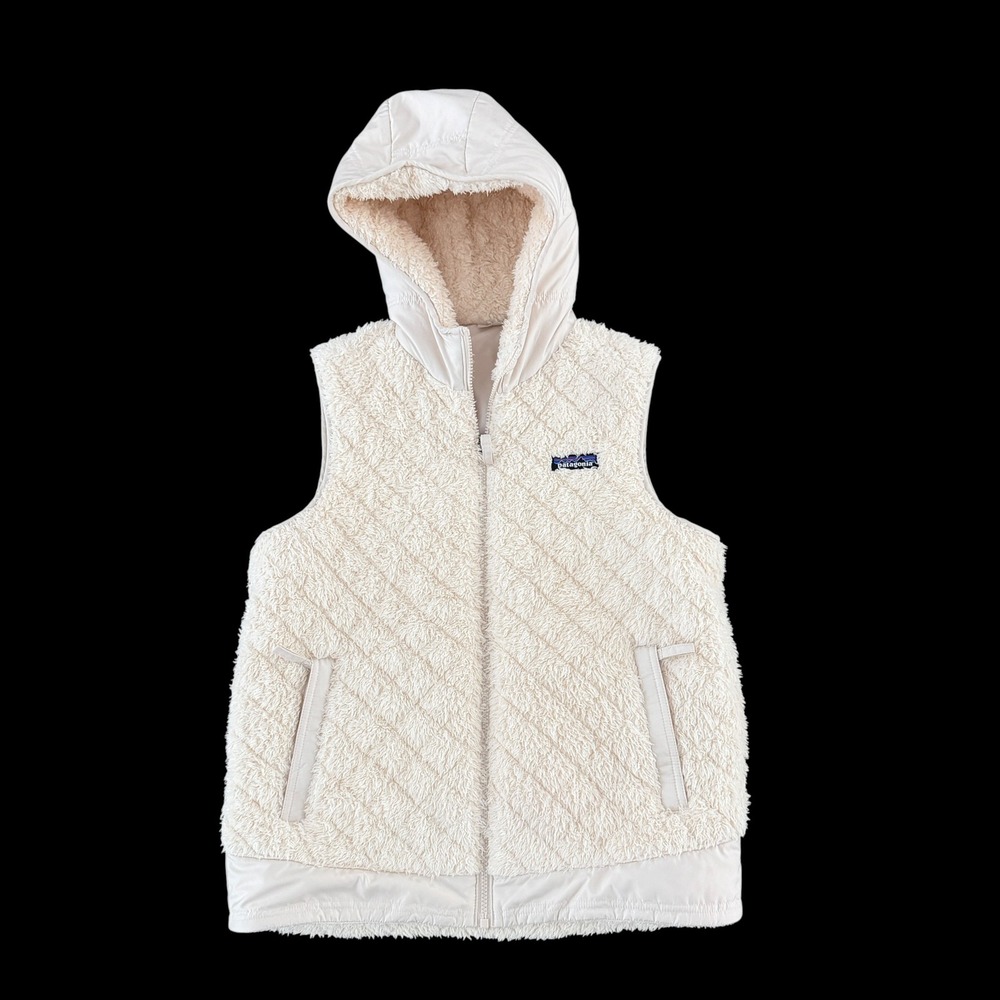 Patagonia Los Gatos Reversible Hooded Fleece Vest M Ivory Quilted Fall Layering